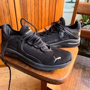 Puma Electron 2.0 black slip on sneakers w/ gold accent womens 9.5